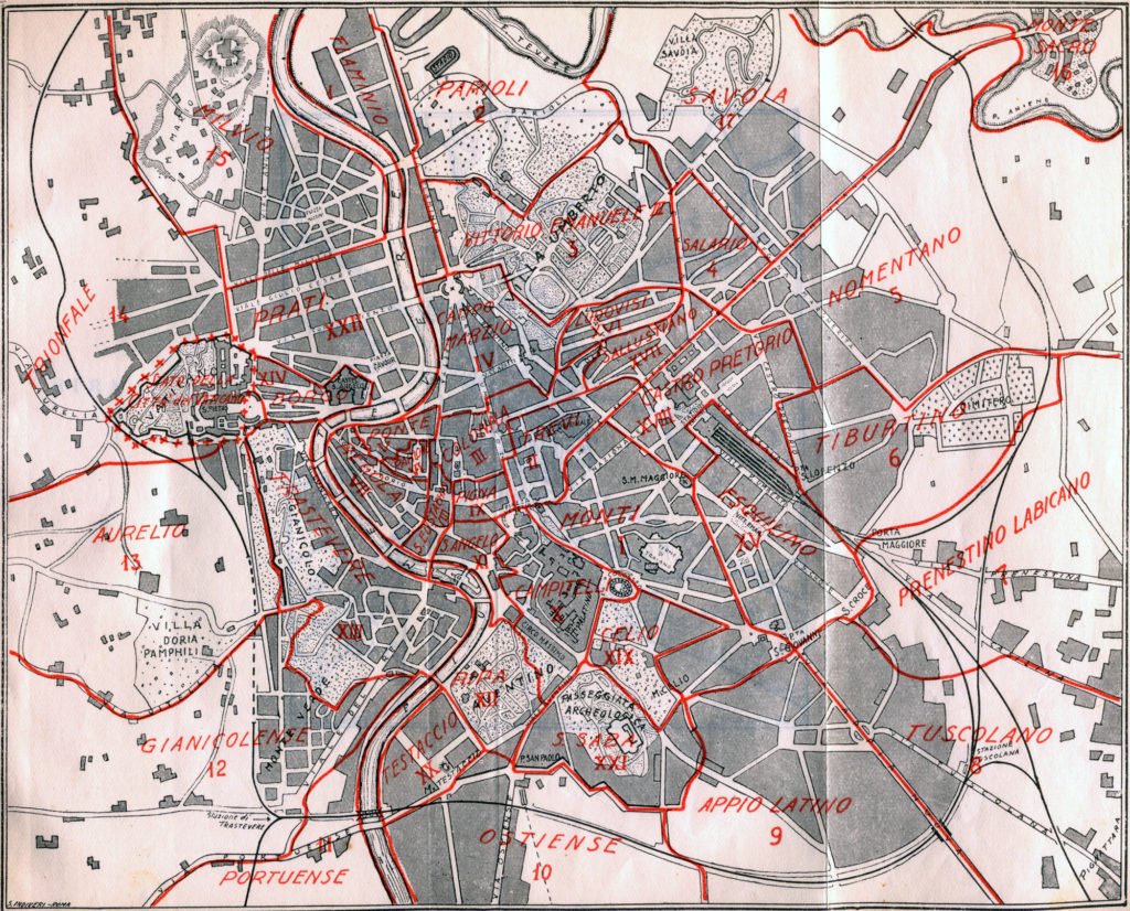 La distribuzione dei Rioni intorno al 1930.